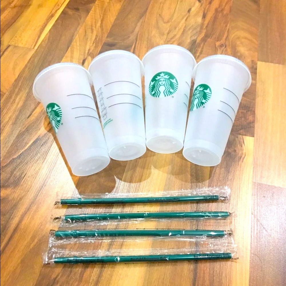 New, set of 4 Starbucks reusable cold cups, 24oz tumblers reusable straw coffee